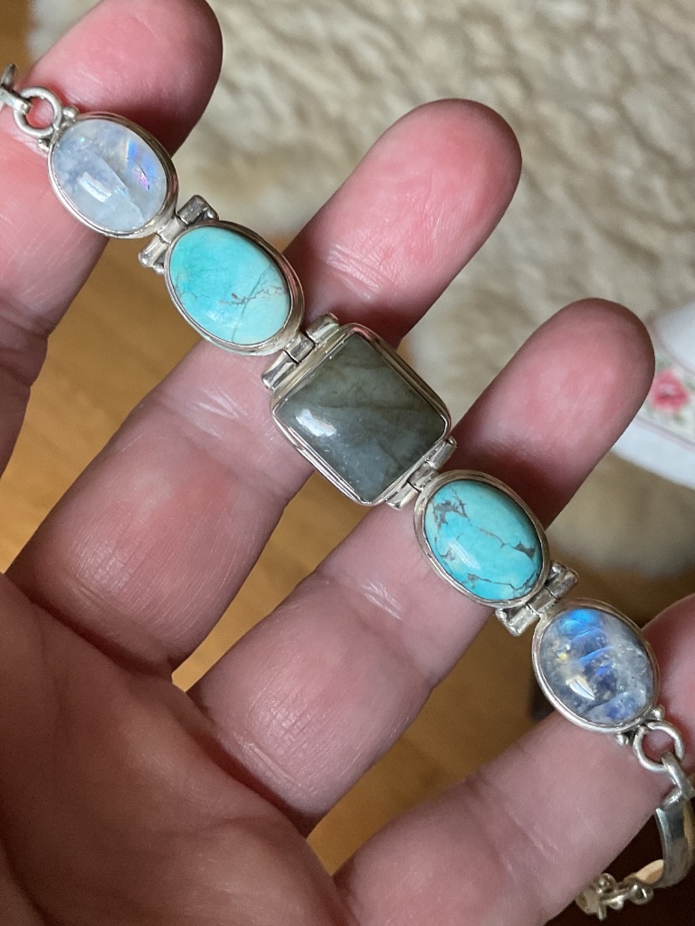 NWOT Sterling Silver 925 Turquoise Labradorite Moon Stone Bracelet - Picture 15 of 15